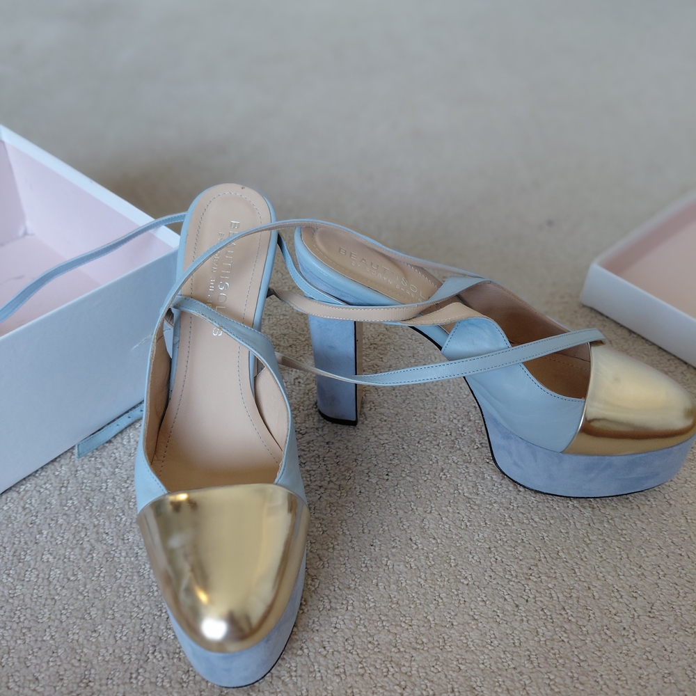 Bershka Gold and Blue Platform Shoes